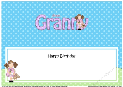 Large DL Happy Birthday GREAT GRANNY insert