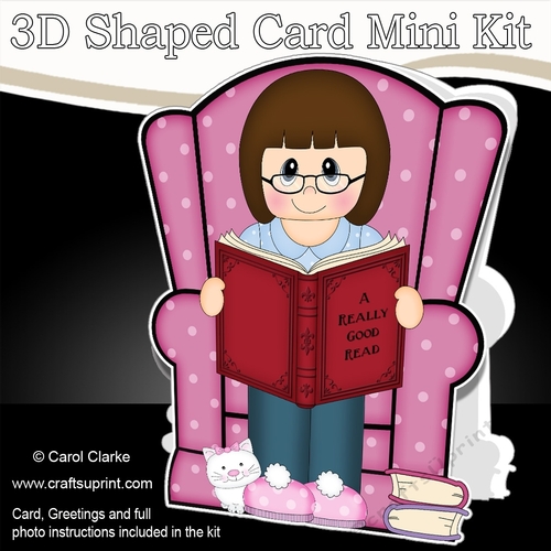 3D Shaped Card  Kit - Lady reads a Good Book 