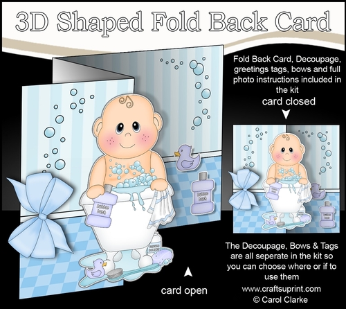 3D Shaped No-Hole Fold Back Card Kit - Bathtub Buddies - Cute Little Baby Boy Issac