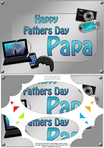 A5 Happy Fathers Day PAPA Gadgets n Gizmos Scallop Corners & Pyramage