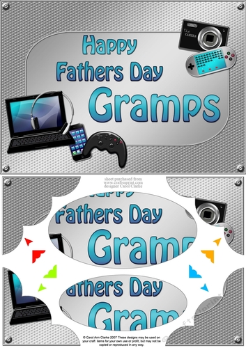 A5 Happy Fathers Day GRAMPS Gadgets n Gizmos Scallop Corners & Pyramage