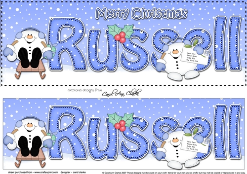 Large DL Merry Christmas RUSSELL 3D decoupage 