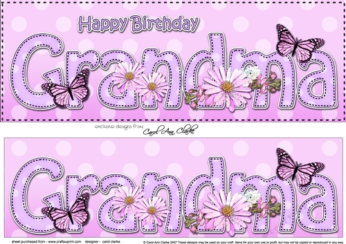 Large DL Happy Birthday GRANDMA 3D decoupage
