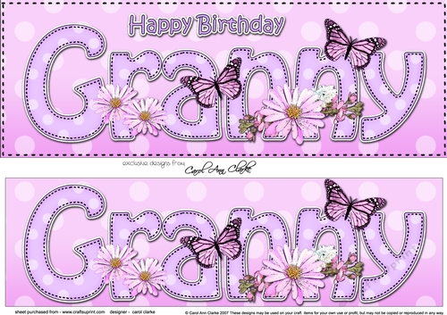 Large DL Happy Birthday GRANNY 3D decoupage