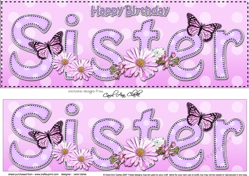 Large DL Happy Birthday SISTER 3D decoupage