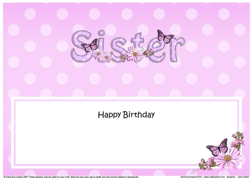 Large DL Happy Birthday SISTER insert