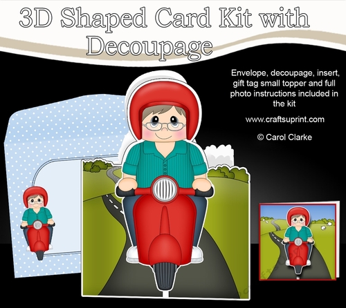 3D Shaped Card  Kit - Older Man Dug Rides his Motor Scooter