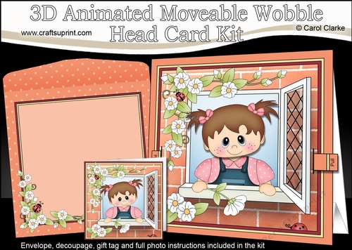 3D Animated Moveable Wobble Head Card Kit - Through the Window Cute Little Toddler Cyndi
