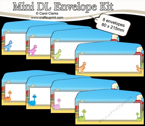 8 Mini Dl (80 x 215mm) Dinosaurs Envelope Kit