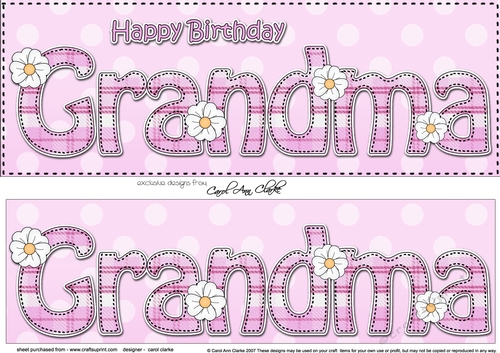 Large DL Happy Birthday GRANDMA 3D decoupage