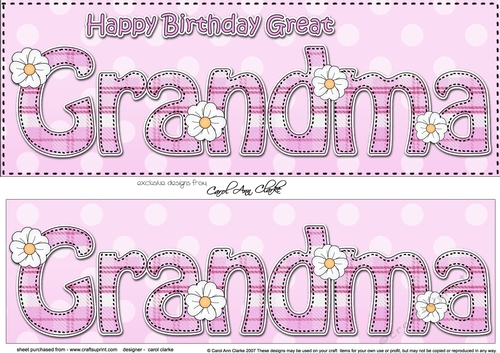 Large DL Happy Birthday GREAT GRANDMA 3D decoupage