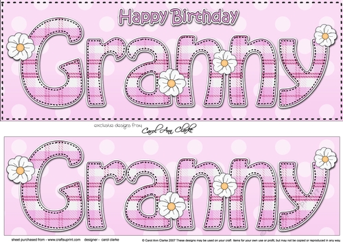 Large DL Happy Birthday GRANNY 3D decoupage