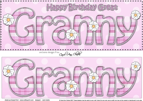 Large DL Happy Birthday GREAT GRANNY 3D decoupage