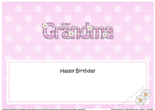Large DL Happy Birthday GREAT GRANDMA insert