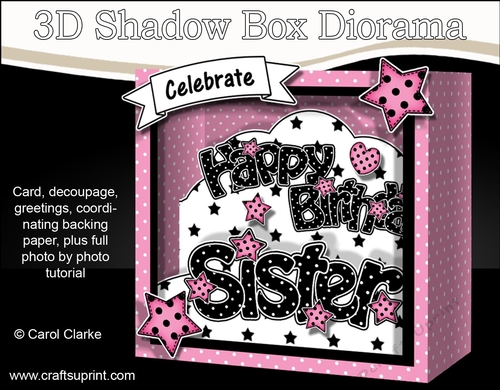 3D Diorama Shadow Box Word Card Mini Kit  -  Happy Birthday SISTER