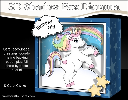 3D Diorama Shadow Box Card Mini Kit  -  Cute Little Unicorn Rainbow 