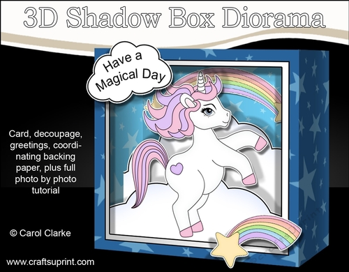 3D Diorama Shadow Box Card Mini Kit  -  Cute Little Unicorn Sparkle