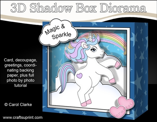3D Diorama Shadow Box Card Mini Kit  -  Cute Little Unicorn Magic