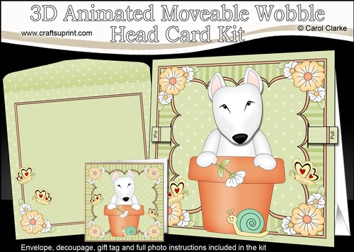3D Animated Moveable Wobble Head Card Kit - Flower Pot Friends Little English Bull Dog Terrier Earl