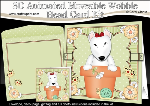 3D Animated Moveable Wobble Head Card Kit - Flower Pot Friends Little English Bull Dog Terrier Countess
