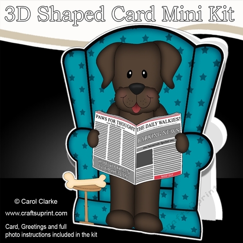 3D Shaped Card  Kit - Little Chocolate Labrador Dog Chip reads the Barking Newspaper 