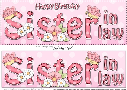 Large DL Happy Birthday SISTER IN LAW 3D decoupage