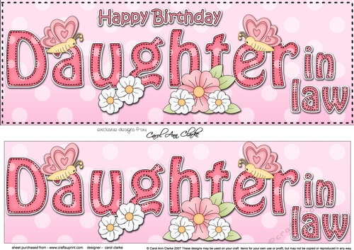 Large DL Happy Birthday DAUGHTER IN LAW 3D decoupage