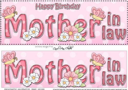 Large DL Happy Birthday MOTHER IN LAW 3D decoupage