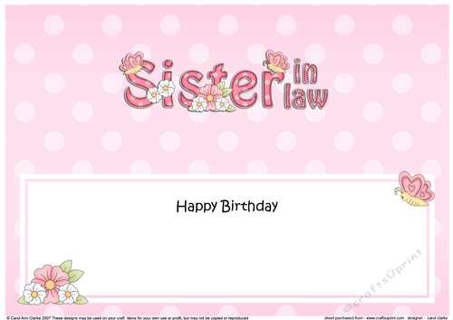 Large DL Happy Birthday SISTER IN LAW insert