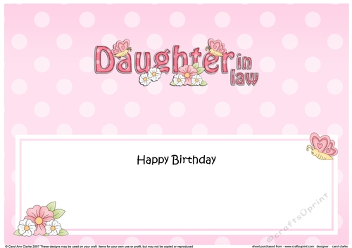 Large DL Happy Birthday DAUGHTER IN LAW insert