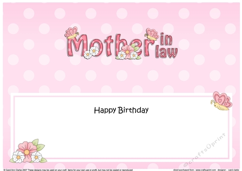Large DL Happy Birthday MOTHER IN LAW insert