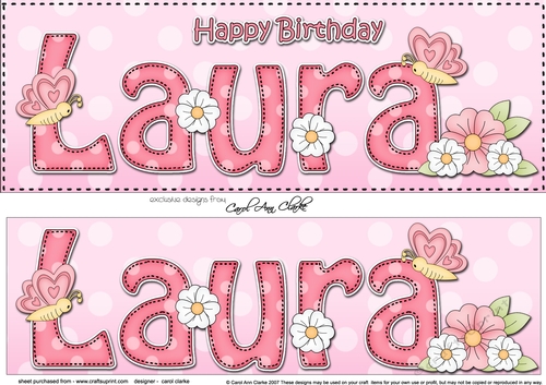 Large DL Happy Birthday LAURA 3D decoupage