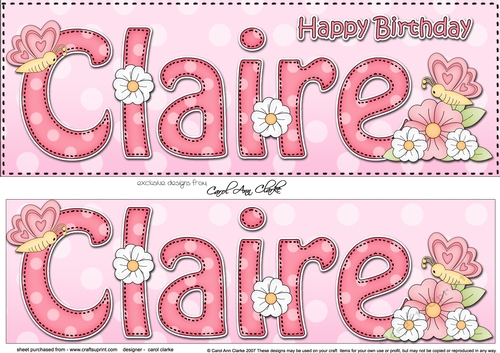 Large DL Happy Birthday CLAIRE 3D decoupage
