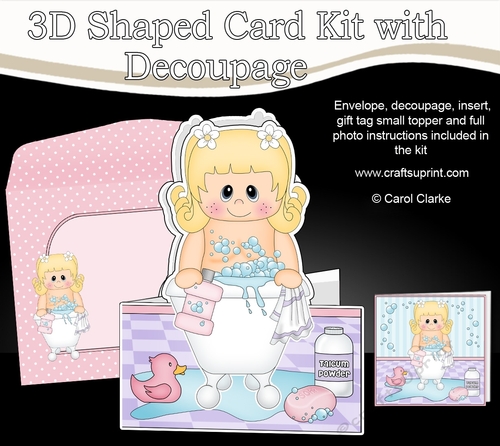  3D Shaped Card  Kit - Bathtub Buddies - Cute Little Girl Celeste has a Bubble Bath