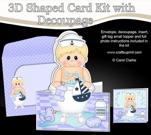 3D Shaped Card  Kit - Bathtub Buddies - Cute Little Boy Finnegan has a Bubble Bath