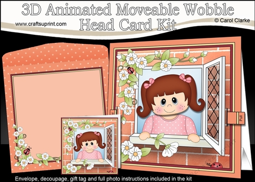 3D Animated Moveable Wobble Head Card Kit - Through the Window Cute Little Girl Christel