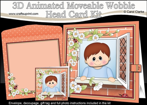 3D Animated Moveable Wobble Head Card Kit - Through the Window Cute Little Boy Craige