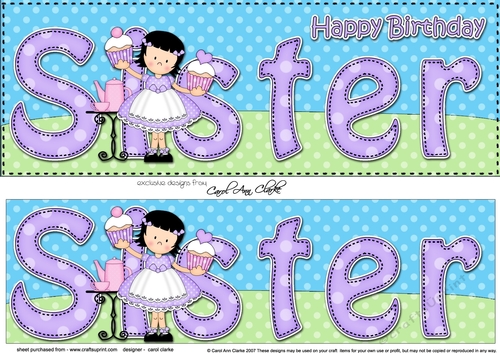 Large DL Happy Birthday SISTER 3D decoupage