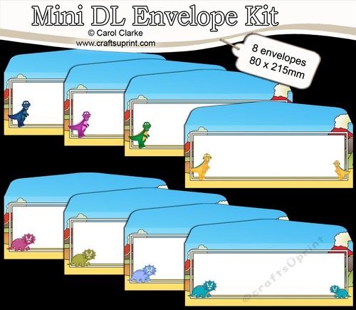 8 Mini Dl (80 x 215mm) Dinosaurs Envelope Kit