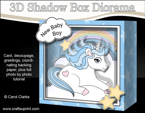 3D Diorama Shadow Box Card Mini Kit  -  Cute Little Baby Unicorn Blueberry