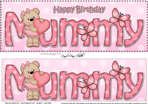 Large DL Happy Birthday MUMMY 3D decoupage
