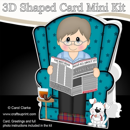 3D Shaped Card  Kit - Older Man reads the Newspaper