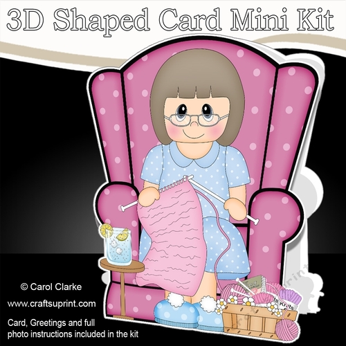 3D Shaped Card  Kit - Older Lady reads the Newspaper