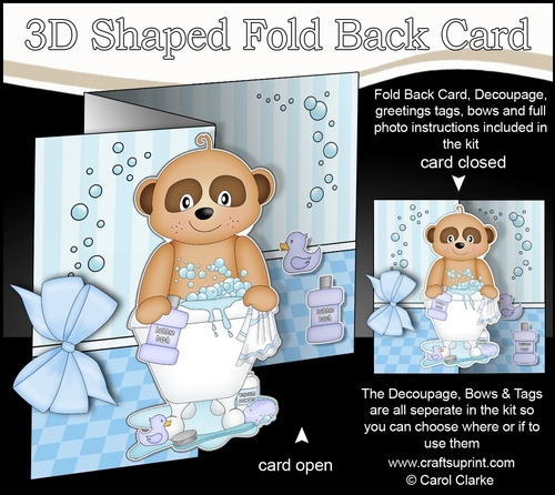 3D Shaped No-Hole Fold Back Card Kit - Bathtub Buddies - Cute Little Meerkat Alexis