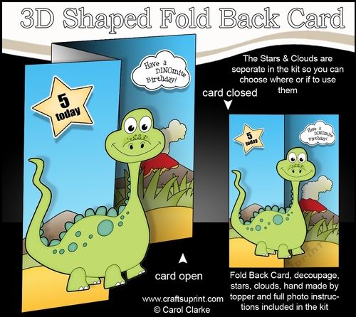 3D Shaped No-Hole Fold Back Mini Kit -  Cute Little Dinosaur  Dennis