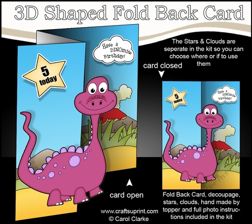 3D Shaped No-Hole Fold Back Mini Kit -  Cute Little Dinosaur  Denise