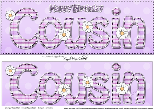 Large DL Happy Birthday COUSIN 3D decoupage
