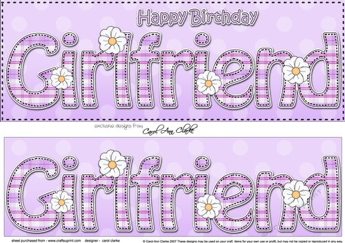 Large DL Happy Birthday GIRLFRIEND 3D decoupage