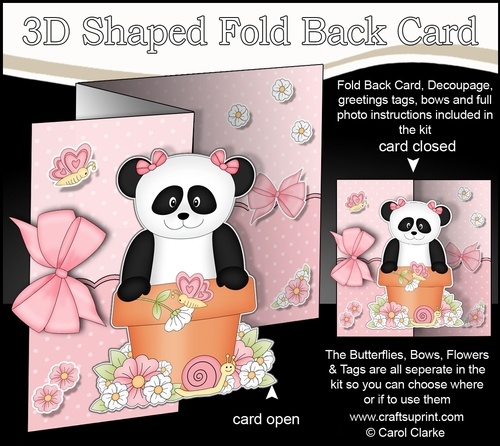 3D Shaped No-Hole Fold Back Card Kit - Flowerpot Friends - Cute Little Panda Su Ling