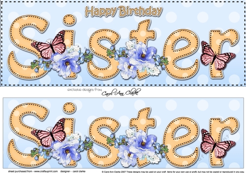 Large DL Happy Birthday SISTER 3D decoupage